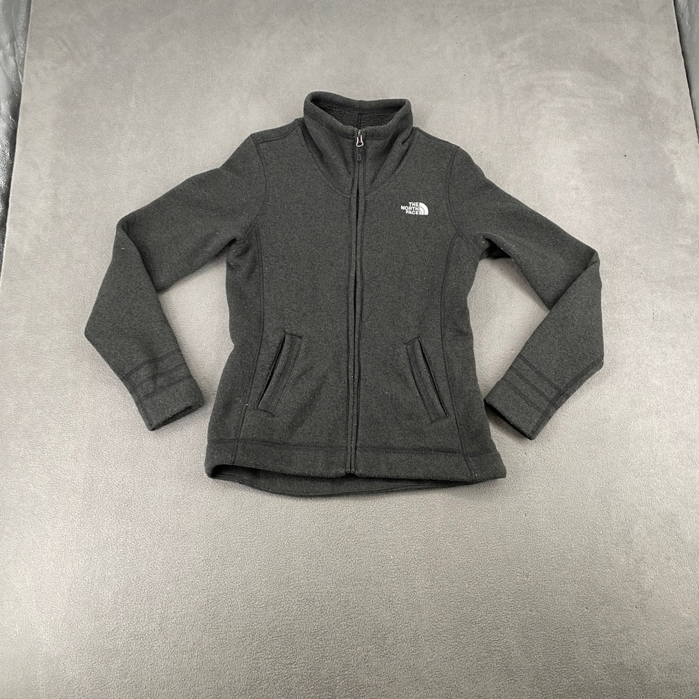 The North Face Womens Gray Full Zip Sweater Fleece Jacket Jacobsen Logo Small